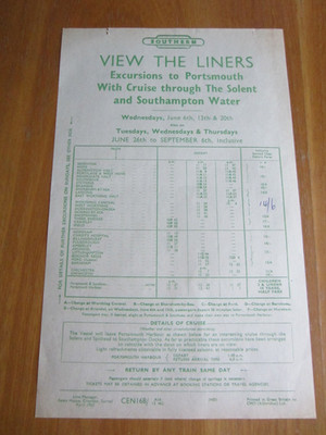 1962 ''View the Liners at Southampton Docks'' BR Excursion Broschüre Brighton etc.