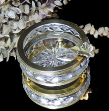 Old Baccarat Crystal glass Bronze Gold decorated Leaf w/ Legs Trinket box