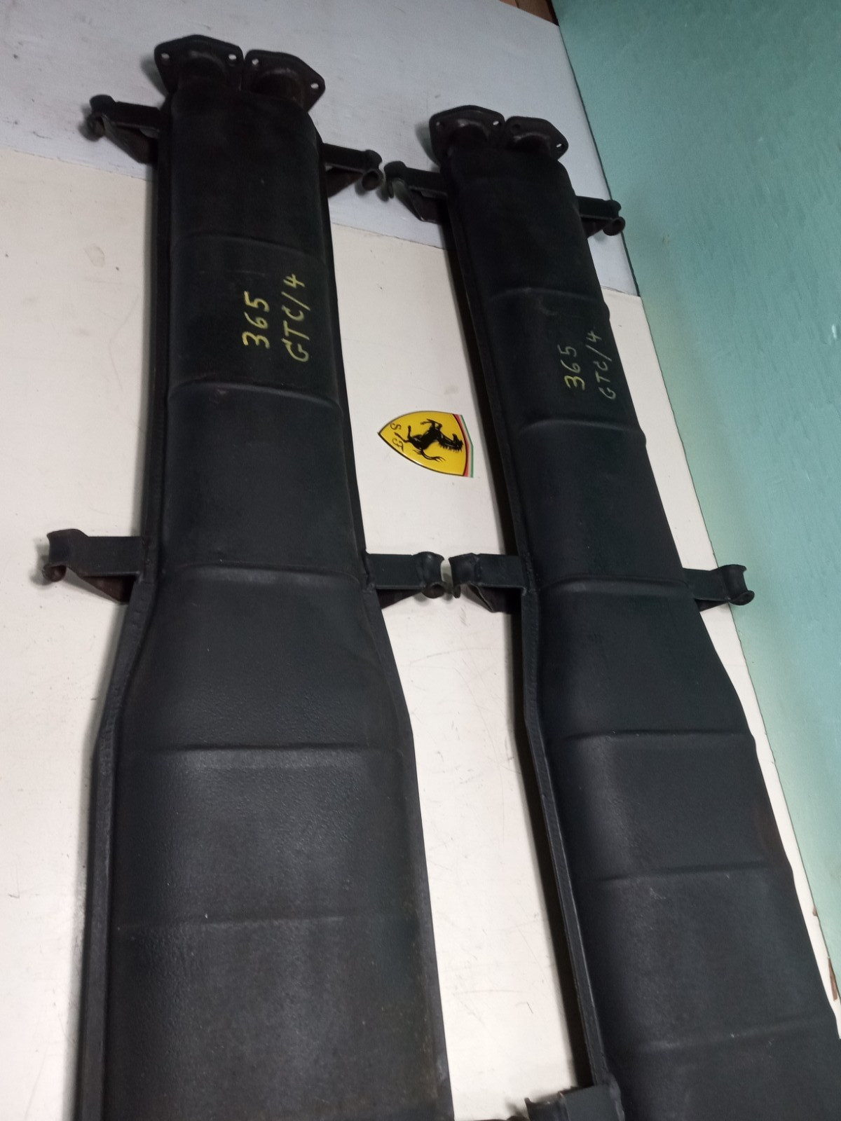 Ferrari 365 GTC/4 Engine Exhaust Pipe Muffler Silencers_Pair_GENUINE