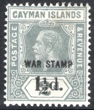 Cayman Islands Stamp Scott #MR7, 1 1/2p on 2p, War Tax, MNH, SCV$5.50