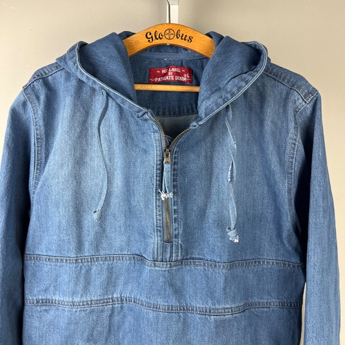 Red Label by Patriate Denim Mens L Jean Jacket Hoodie 1/4 Zip Pullover - Picture 5 of 8