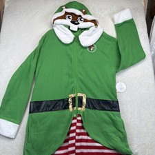 Buc-ee s Christmas Elf Union Suit Adult S/M Beaver Hood One Piece Pajama Costume