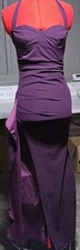 Purple Solid Bodycon Maxi Dress S Halter Neck Sleeveless Stretch Back Zip