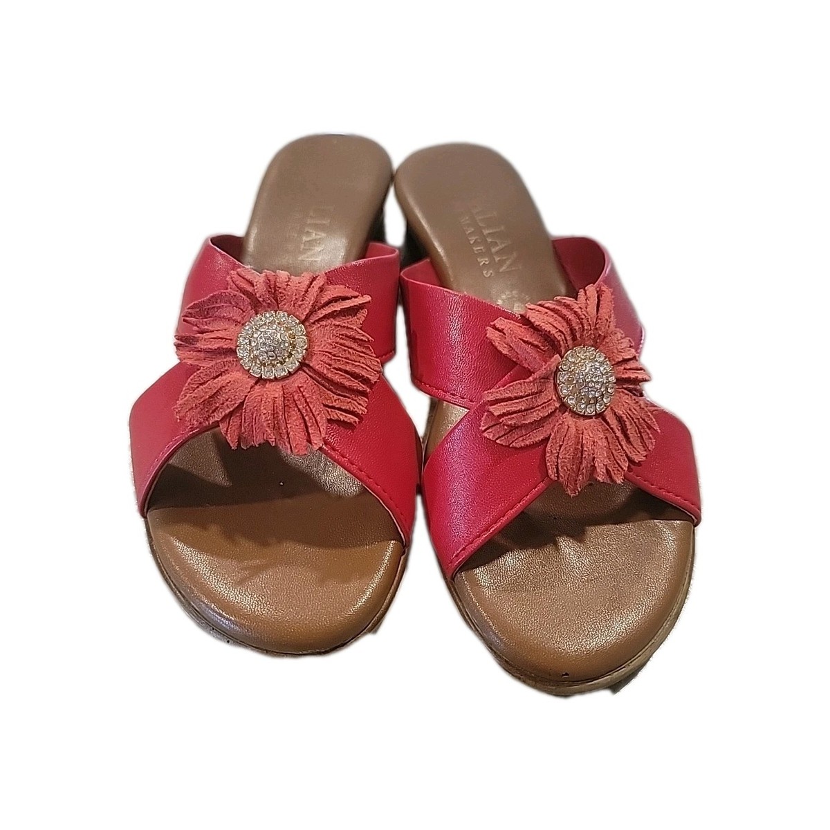 Italian Shoemakers women Red shoes sandals Red Slide wedge Size 6