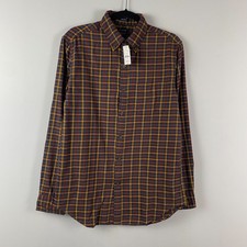 J Crew Classic Fit Plaid Brushed Twill Shirt Mens Small Navy Red Brown Green