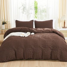 Seersucker Duvet Cover Set Queen Size 90 x 90 inches , 3 Pieces 1 Duvet Cov...