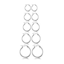 5 Pairs Small Silver Post Hoop Earrings for Women, Stainless Steel Earrings Set