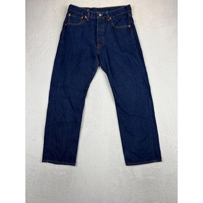 Levis 501 Mens 34x30 Jeans Dark Wash Indigo Grunge Blue Western Workwear Denim