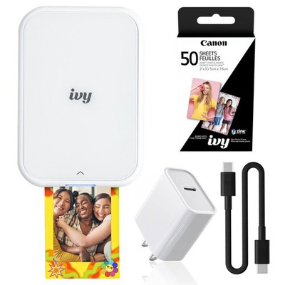 Canon IVY 2 Mini Photo Printer Bluetooth ZINK 2x3 Pure White Starter Bundle