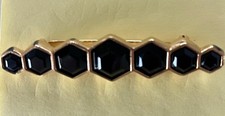 Stunning Heavy Gold Tone& Black Cut Glass Swarovski Bar Pin Marked S.A.L. 2.75"L