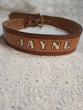 Vintage Hand Tooled "JAYNE" Western Leather Belt, 26-30 Great Shape Beautiful