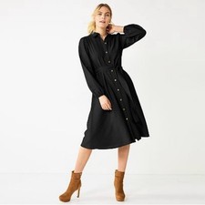 NWT. Nine West Black Long Sleeve Shirt Dress Dress