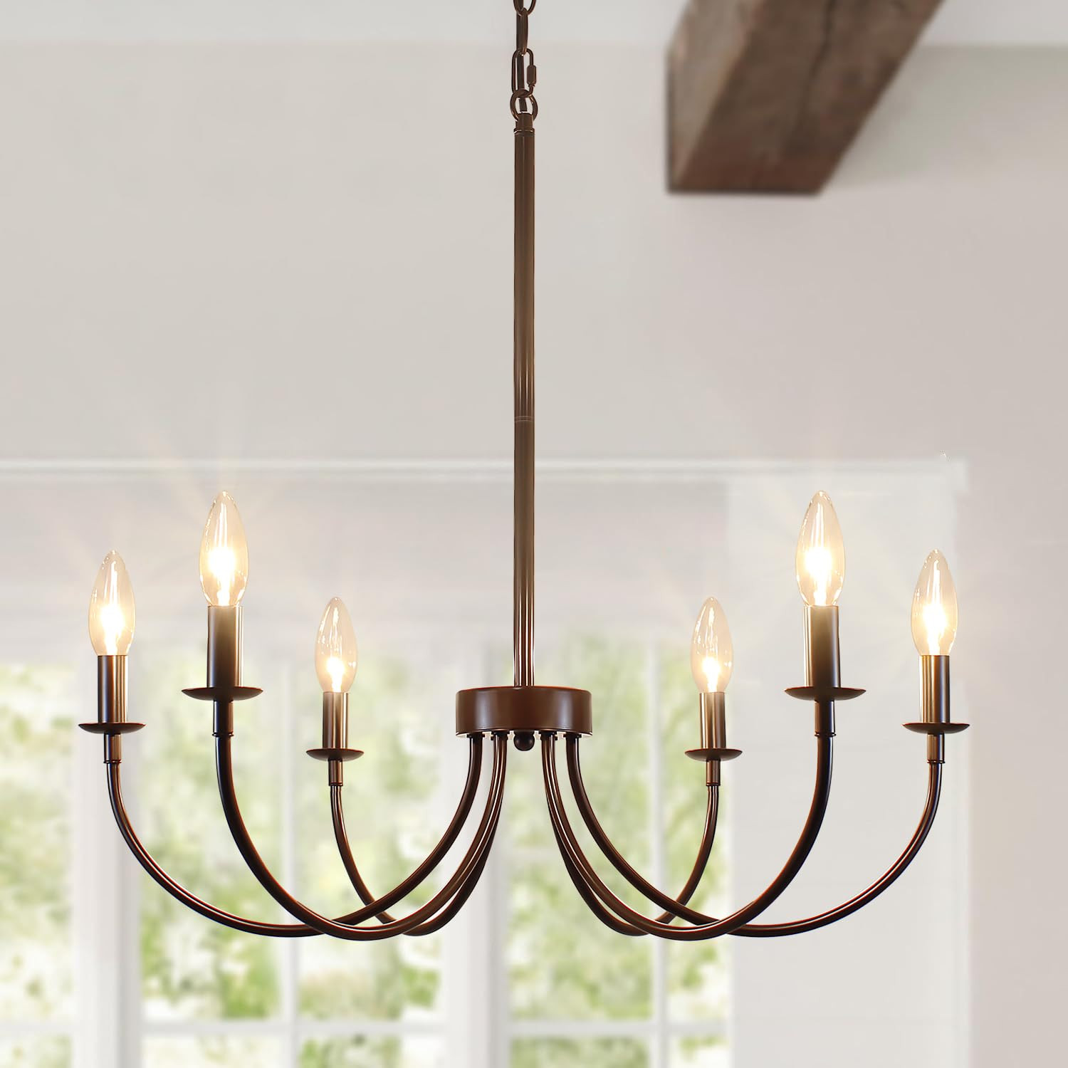 6-Light Oil-Rubbed Bronze Farmhouse Chandelier for Dining Room