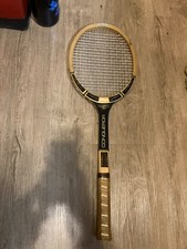 Vintage Wilson Conqueror Tennis Racket Wood Wooden Cover Strata Bow 4 1/2 Grip