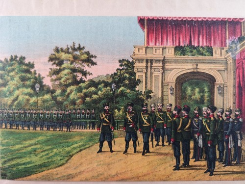 Chromolithograph from 1888.  Gang of the Three Emperors to the Parade of Skiernewice 188
