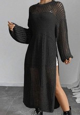 Crochet Dress Black Open Knit Swim Cover Up C...