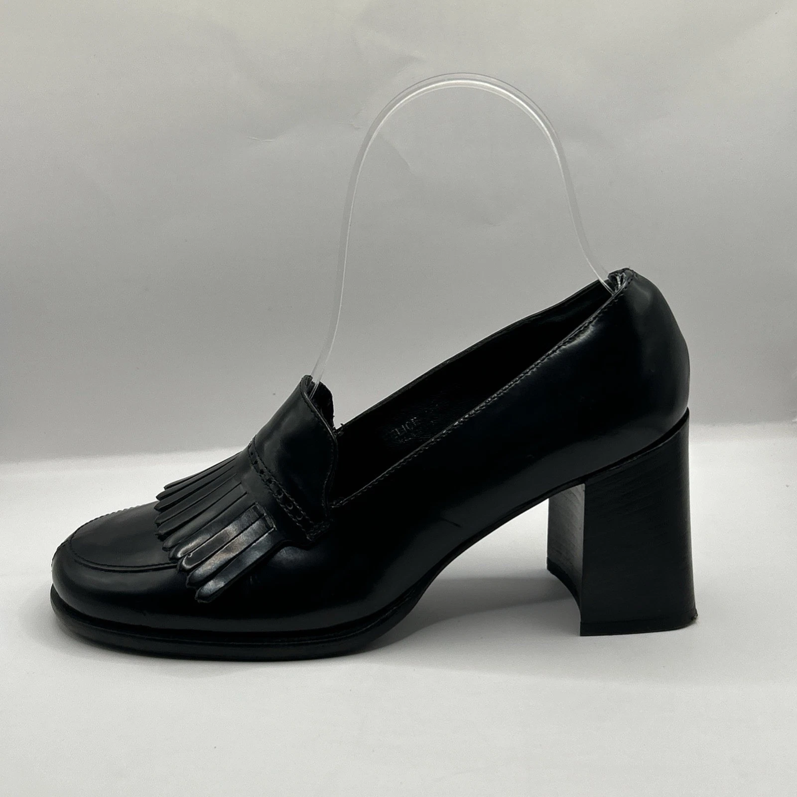 Mocassino Coach vintage made in Italy in pelle nera tacco 6B frange