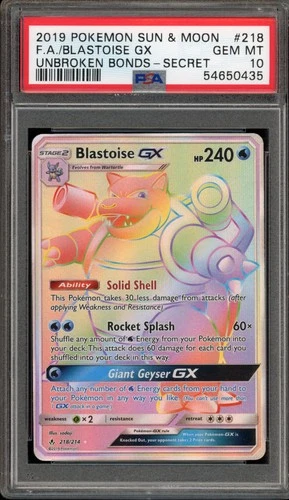 Pokemon Blastoise GX Unbroken Bonds Secret Rare #218 PSA 10 Gem Mint