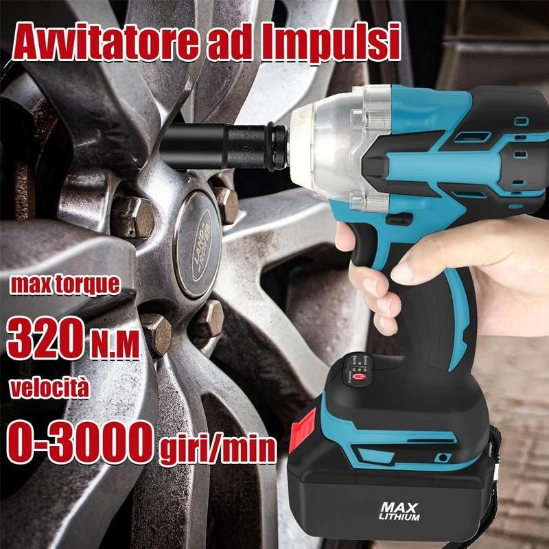 Avvitatore a Impulsi Brushless PRO 800W 400Nm doppia batteria con 24 inserti - Immagine 4 di 4