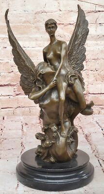 Genuine Bronze Sculpture Signed Original Milo An Angel Rescuing Woman Statue