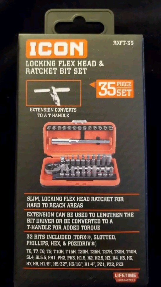 ICON Locking Flex Head Ratchet and Bit Set 35 Piece BRAND NEW FACTORY SEALED BOX