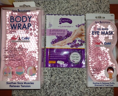 NEW Spa Solutions Gel Beads BODY WRAP & Eye Mask & 2 Foot Mask & Bath Salt 