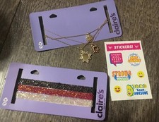 Claire s Golden Rhinestone Glitter Chocker Jewelry Necklace Justice Sticker Lot