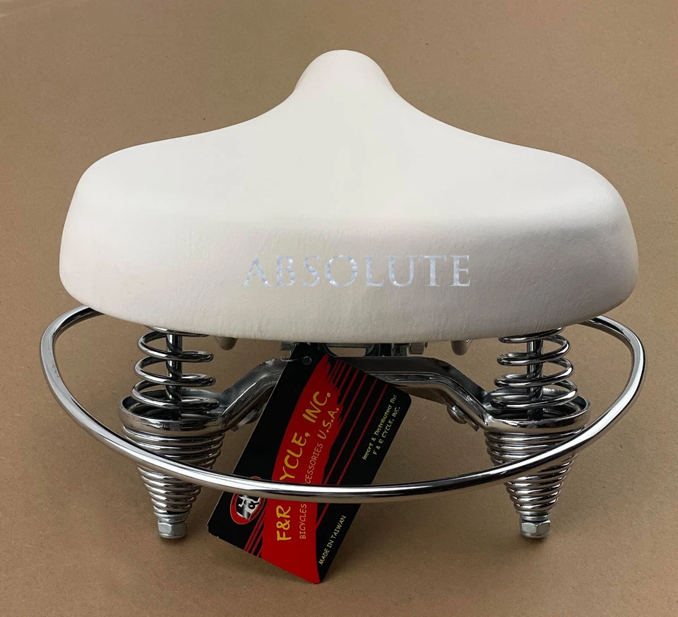 SILLÍN DE BICICLETA CRUISER BLANCO DE LUJO CON RIEL DE CHOQUE ASIENTO DE BICICLETA TANQUE SCHWINN DE COLECCIÓN Foto 2 de 3