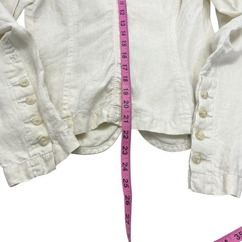 UNITED COLORS BENETTON Women Linen Short Blazer Size 12 Long Sleeve Ivory hb-36 - Picture 6 of 13