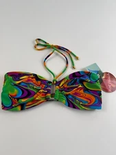 Hot Peach Twist  Bandini with  Gold  Accent  Bikini Top   Multicolor   S   NWT