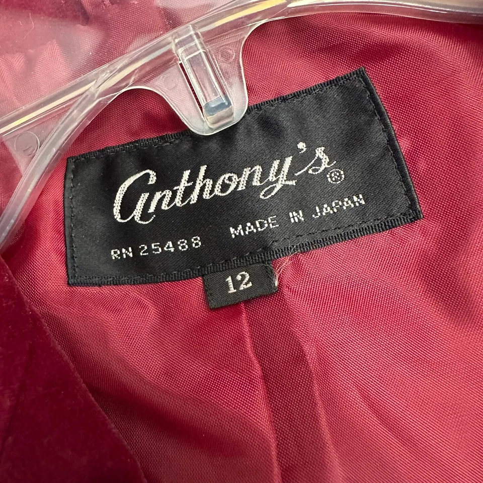 Anthonys 女式天鹅绒勃艮第外套夹克 12 码假日节日旧钱 — 第 3/4 张图片