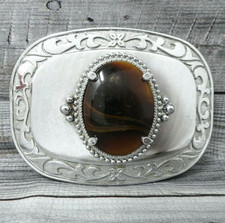 Classic Western Belt Buckle Cowboy Cowgirl Rootbeer Agate Vintage 80s    .B32