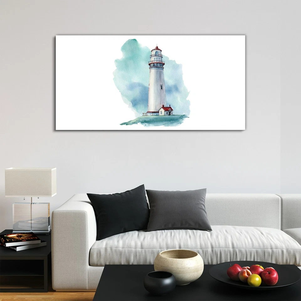 Glasbilder Wandbild Druck auf Glas 120x60 handgezeichnet Aquarell Leuchtturm - Bild 2 von 4