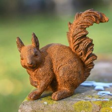 Rustic "Red Squirrel" Garden Sculpture Facing Left - Cast Iron Outdoor Ornament