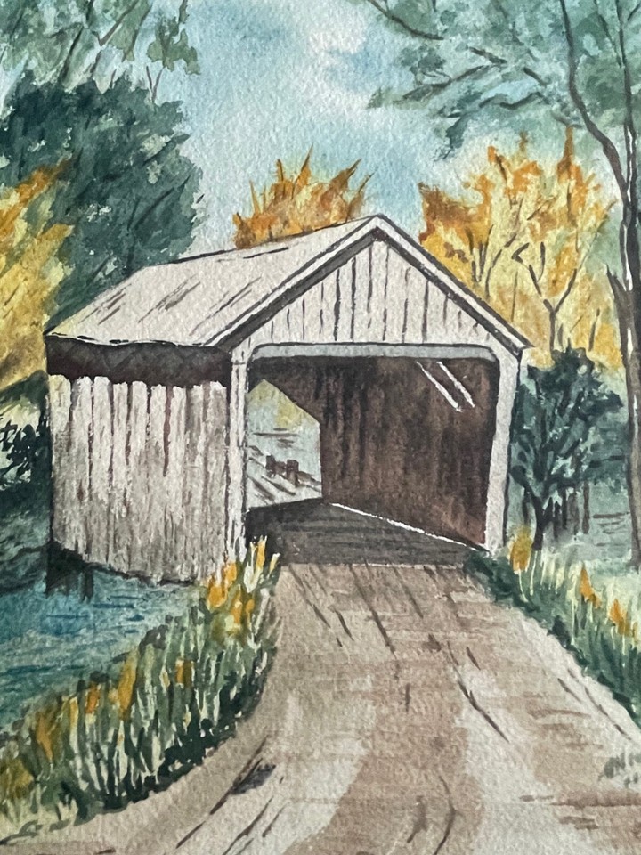 Vintage Landscape Watercolor Painting Modern Art Wall Hanging Signed