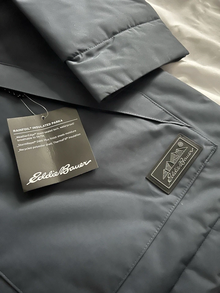 Eddie Bauer Men's Rainfoil Insulated Parka NWT Medium Navy Weatheredge $199 MSRP - Image 2 of 4