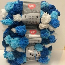 Red Heart Pomp A Doodle Jumbo Yarn Bluesy Blue White Pom Pom 3 Skeins Craft