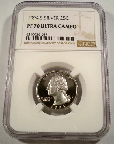 1994-S 25c SILVER NGC PF70UCAM WASHINGTON QUARTER PROOF ULTRA CAMEO PR 70 DC