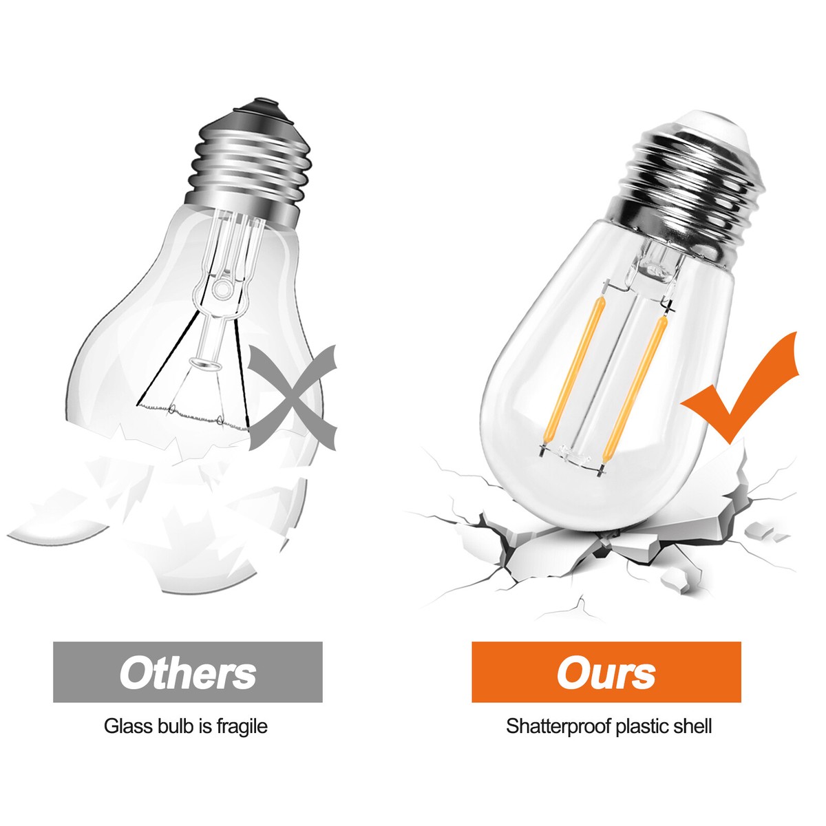 OXA LED 25-Pack S14 Edison Bulbs – 2W (22W Equivalent) Warm White 2700K, 200 Lumens, Shatterproof Outdoor E26 Non-Dimmable
