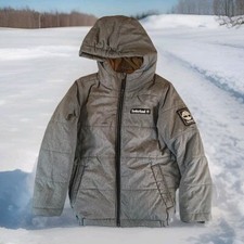 Timberland Boys Puff Hooded Fleece Lined Gray Full Zip Jacket Sz Sm 8 P21-3