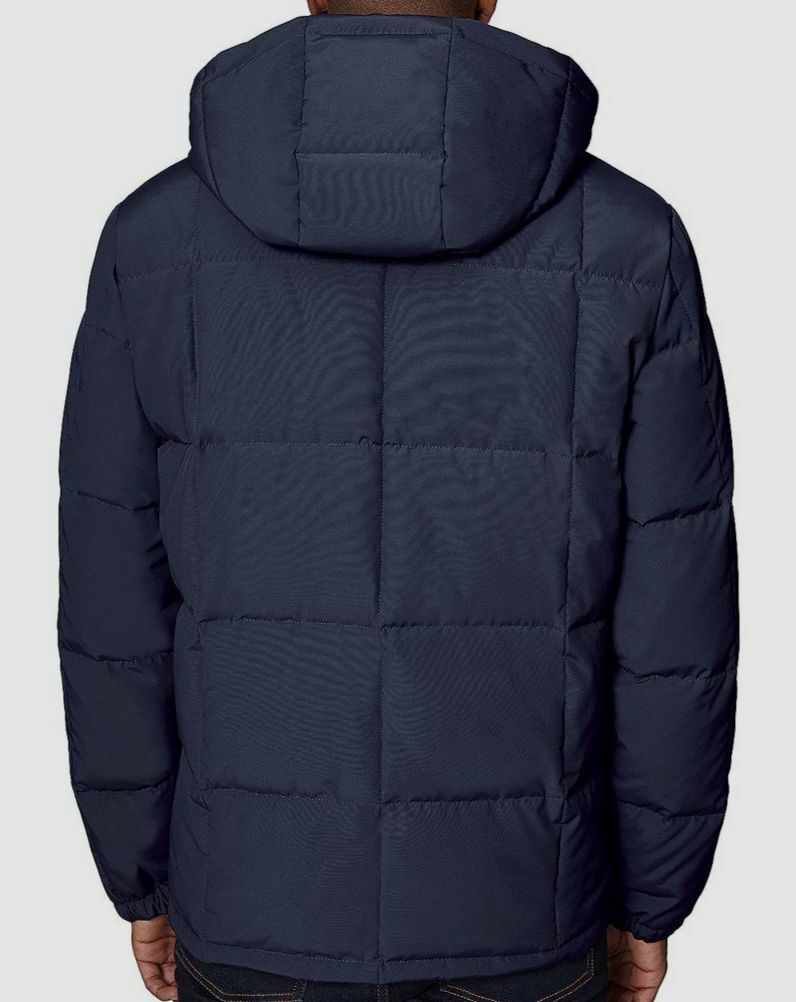 $250 Halifax Men's Blue Water Resistant Quilted Hooded Puffer Coat