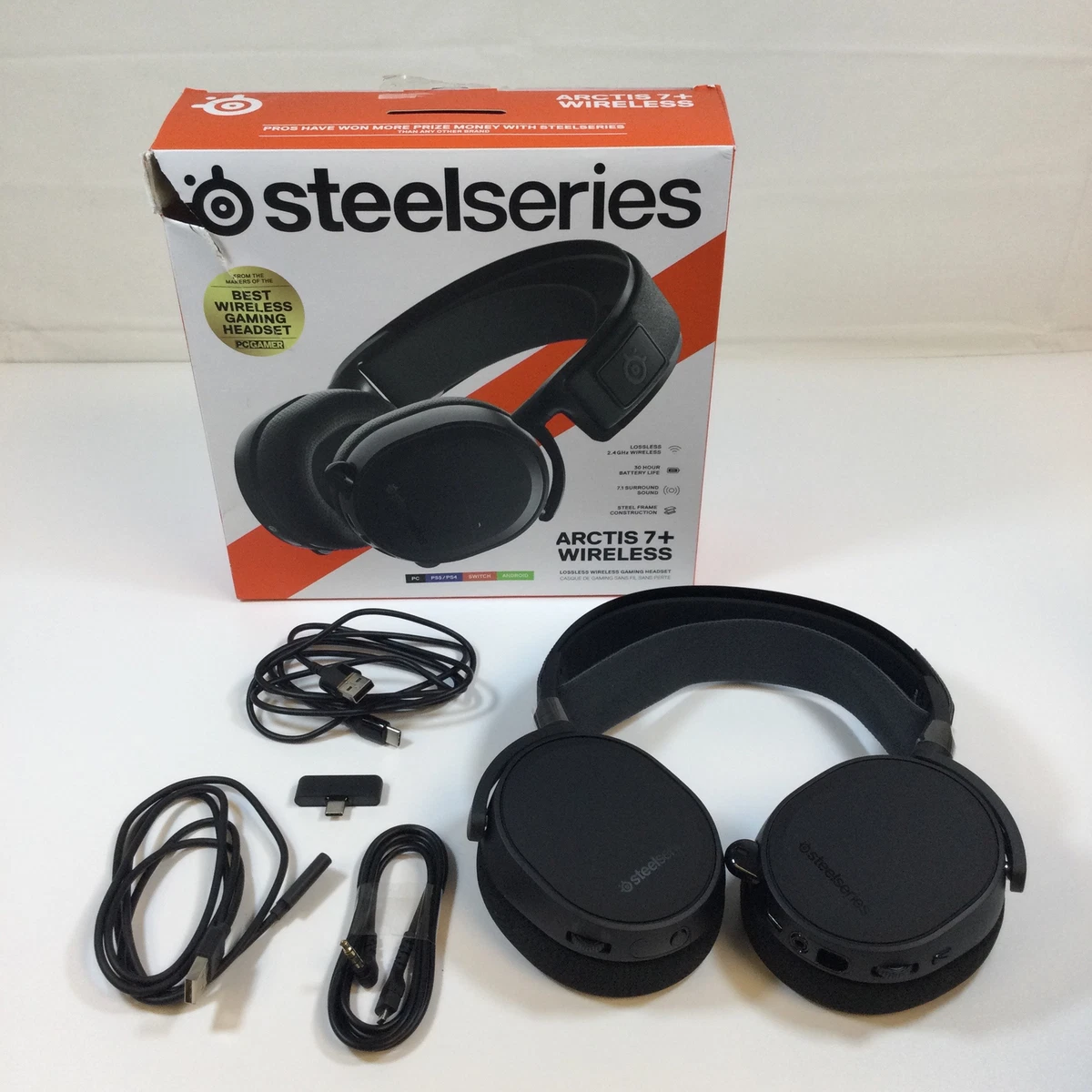 SteelSeries Arctis 7+ Black Wireless 7.1 Surround Sound Gaming Headset Used  810052982663