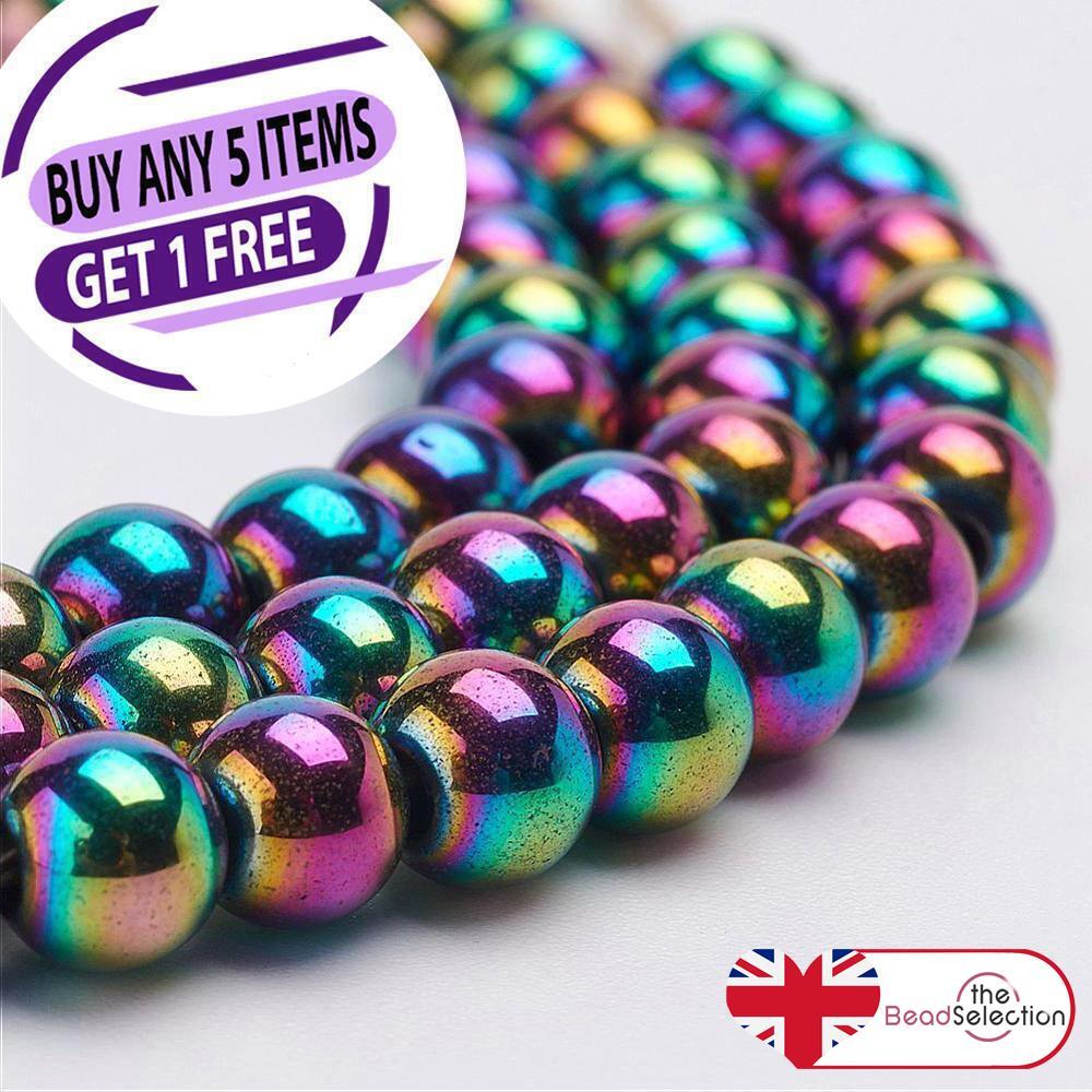 PREMIUM QUALITY MAGNETIC RAINBOW ROUND HEMATITE BEADS 8mm 50 BEADS