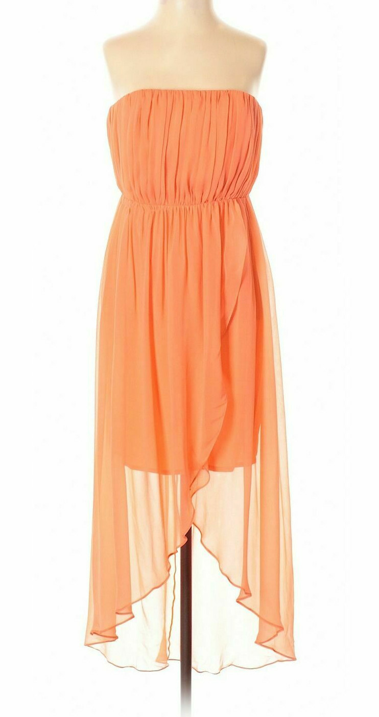 Alice + Olivia 'Jasmine' Orange Silk Strapless HiLow Tulip Dress L