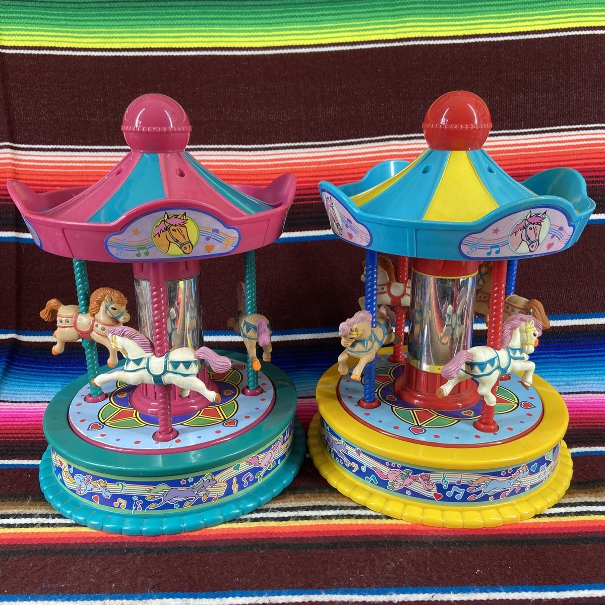 Vtg RedBox Musical Wind Up Horse Carousel Lot Of 2 11” 1991