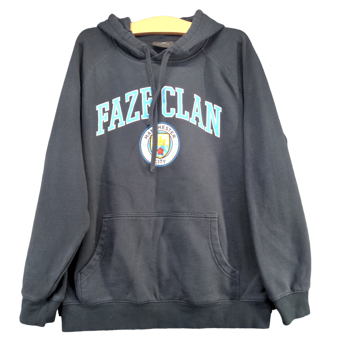Faze Clan Manchester City Men's Spell Out Pullover Graphic Hoodie Black  Large