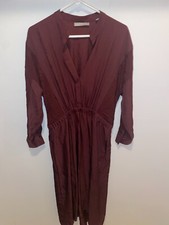 VINCE Washed Satin Maxi Dress Long Sleeve Shirtdress Silk paneled Red purple L