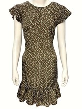 CCC Vintage Style Floral Print Dress Ruffle Hem Cap Sleeves Lightweight V Neck B