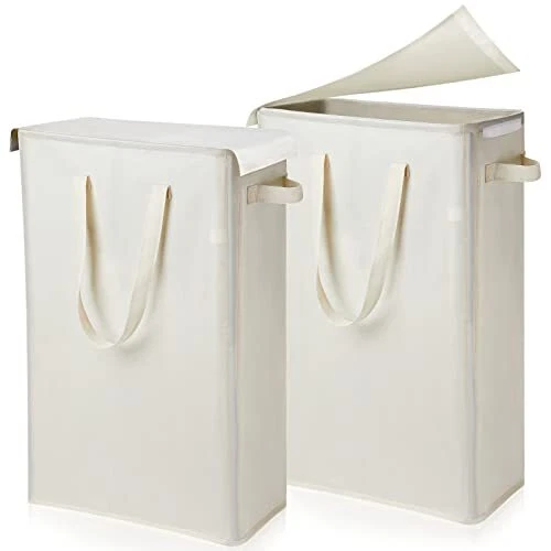 2 Pcs 60L Slim Laundry Hamper with Lid Narrow Laundry Basket with