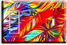 COLORFUL ABSTRACT FIREBIRD FEATHERS LIGHT SWITCH OUTLET WALL PLATE HD ROOM DECOR